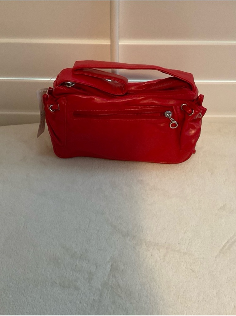 Compact Red Mini Shoulder Bag with Front Zip Pocket